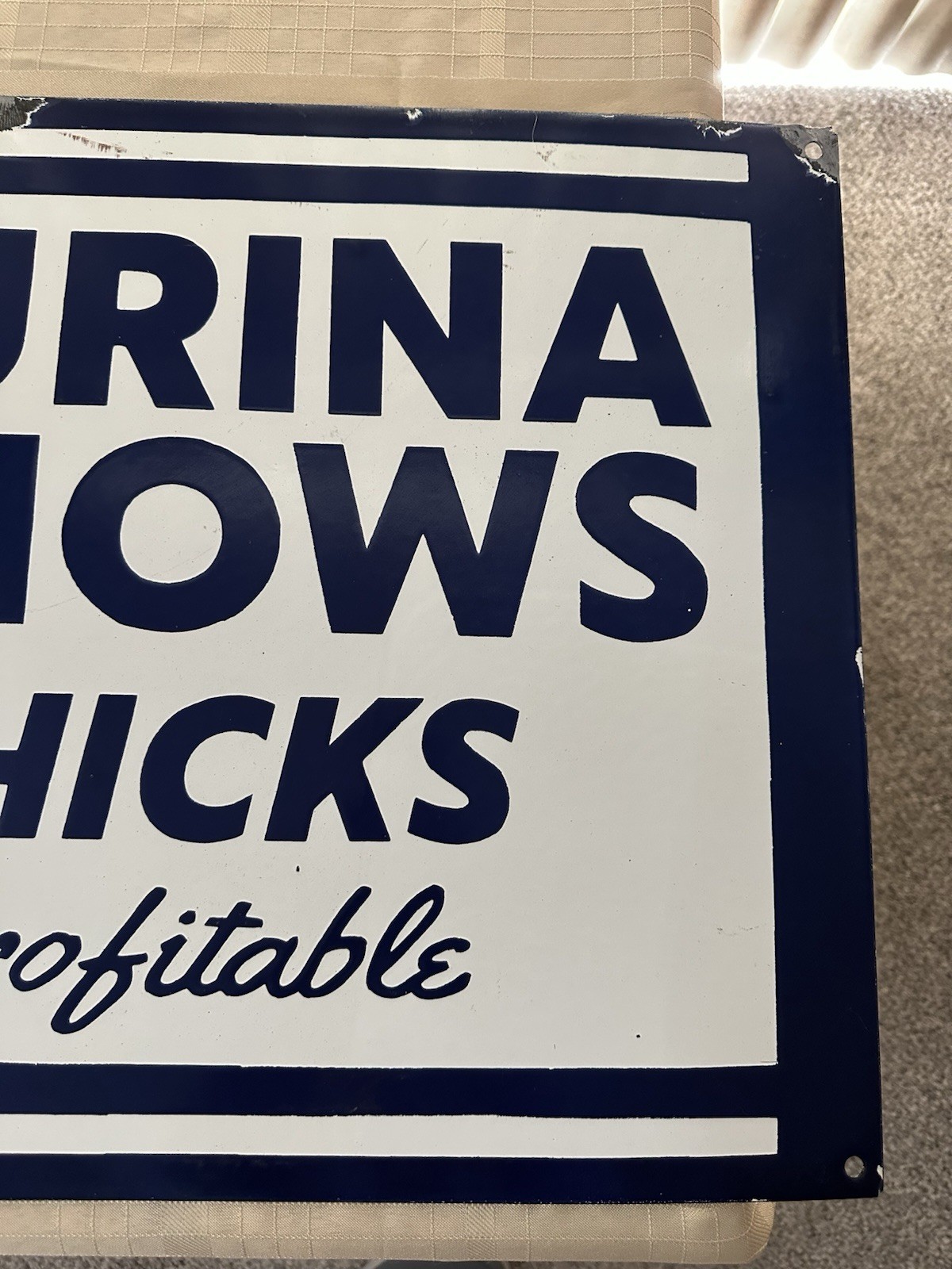 Purina Chows Chicks Porcelain Enamel Single Sided Sign Approx. 36″ x 18″