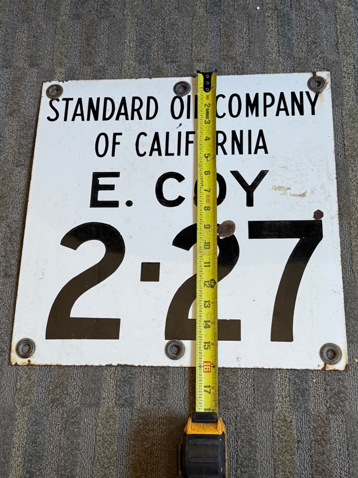 Standard Oil Company Of California Porcelain Advertising Sign E. COY 2-27 16″X16