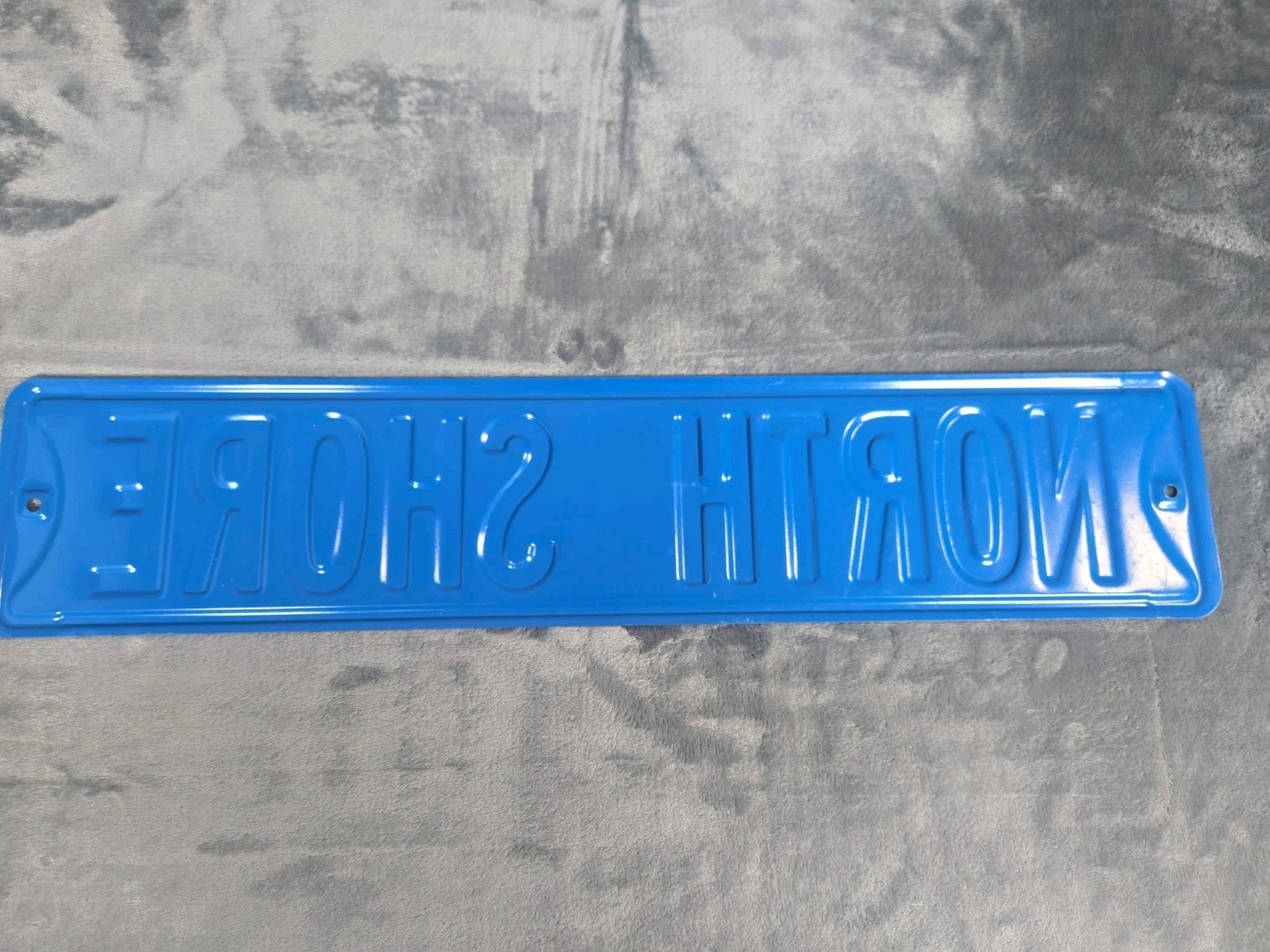 Minnesota North Shore Street Sign Embossed Steel Blue White Vintage