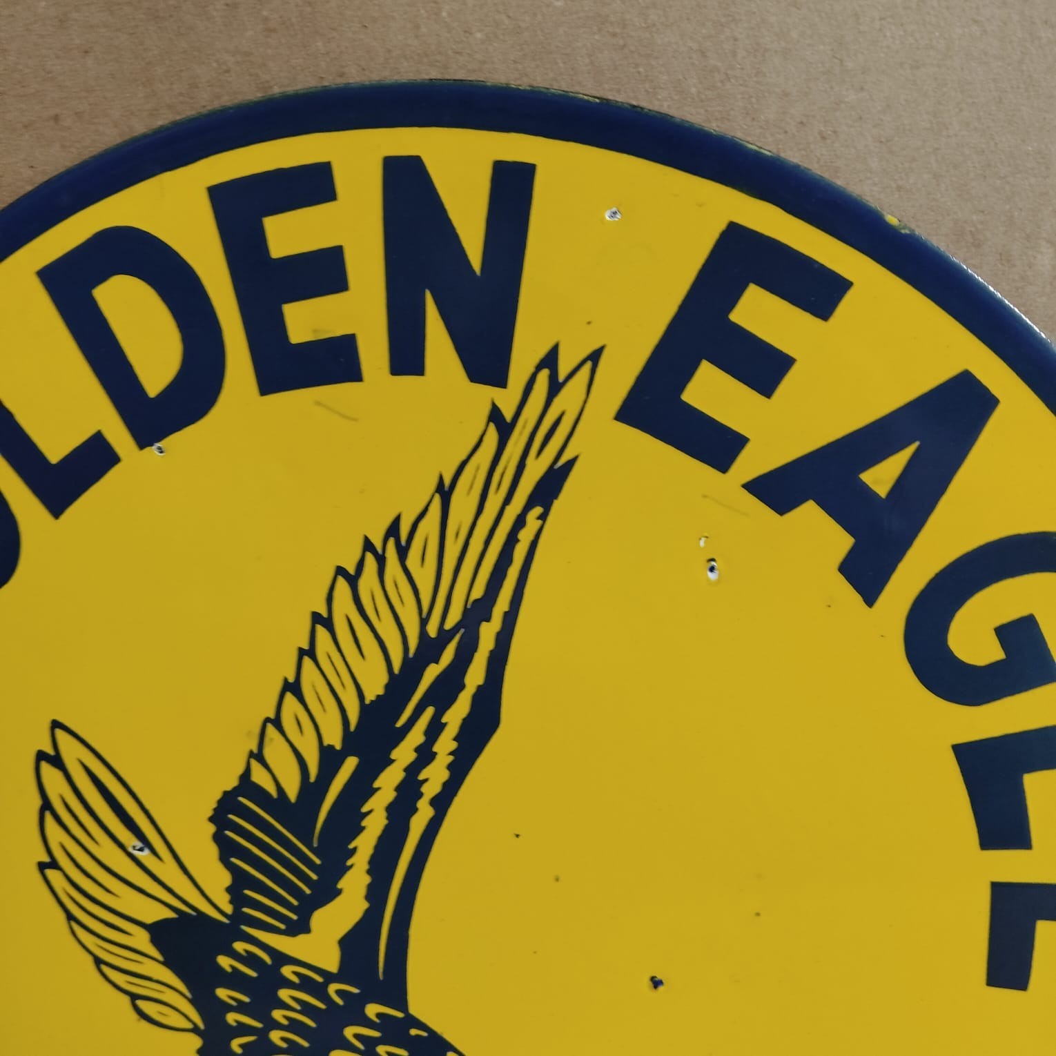 Golden Eagle Gasoline Porcelain Enamel Sign 19.5 x 17 Inches 2 Sided
