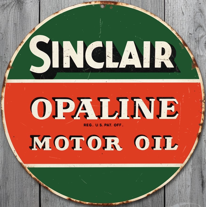 Sinclair Opaline Motor Oil 12″ Diameter Vintage Novelty Metal Sign Made In USA