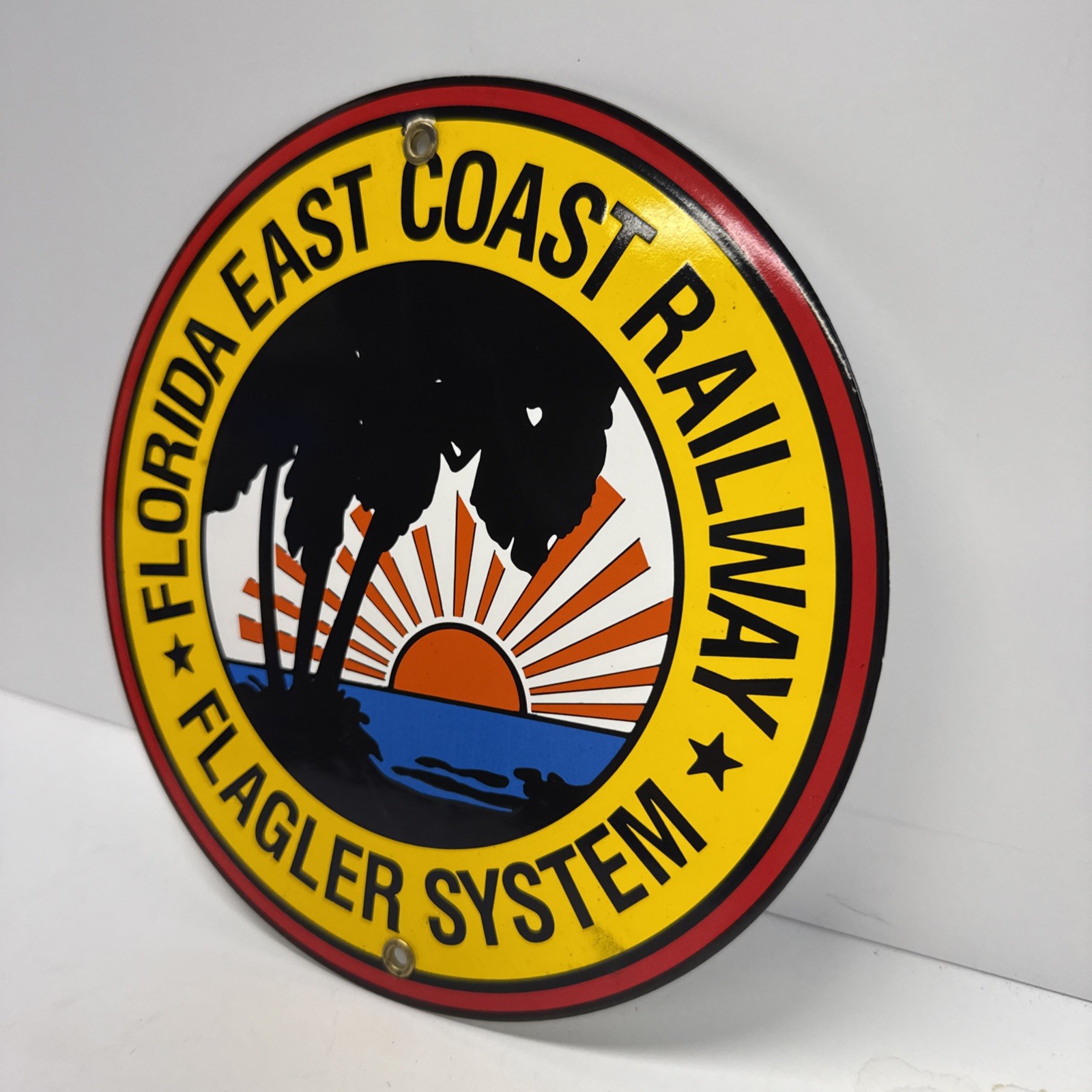 VINTAGE FLORIDA EAST COAST RAILWAY PORCELAIN SIGN FLAGLER SYSTEM GAS OIL TRAIN