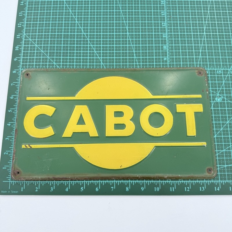 Vintage Cabot Gas Oil Advertising Sign Embossed Metal Green Yellow Collectible