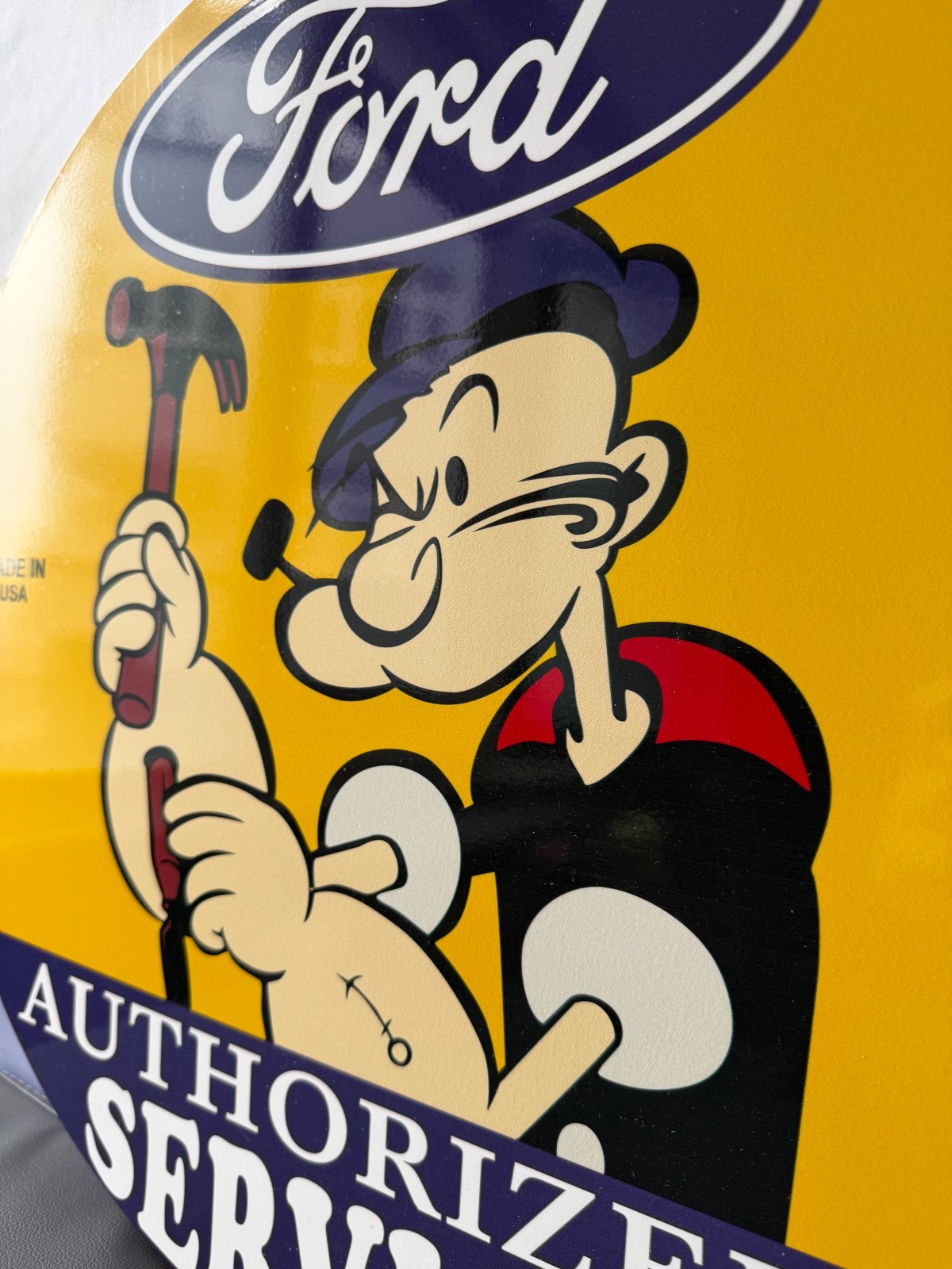 Vintage Ford Authorized Service Popeye Hammer Heavy Metal Sign – 19.7″ (50cm)