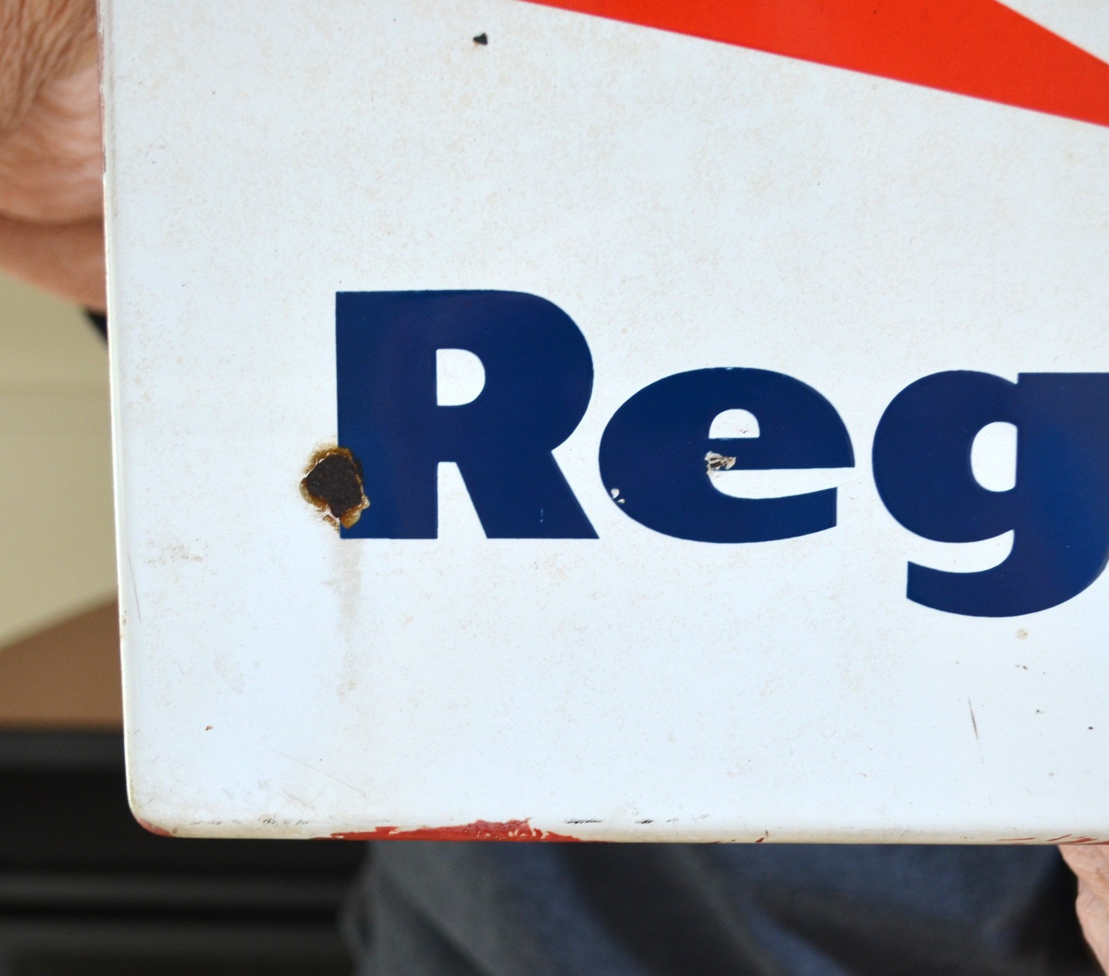 Original Mobil Regular Porcelain Pegasus Gas Pump Sign 14″x 12″ W/ Rear Brackets