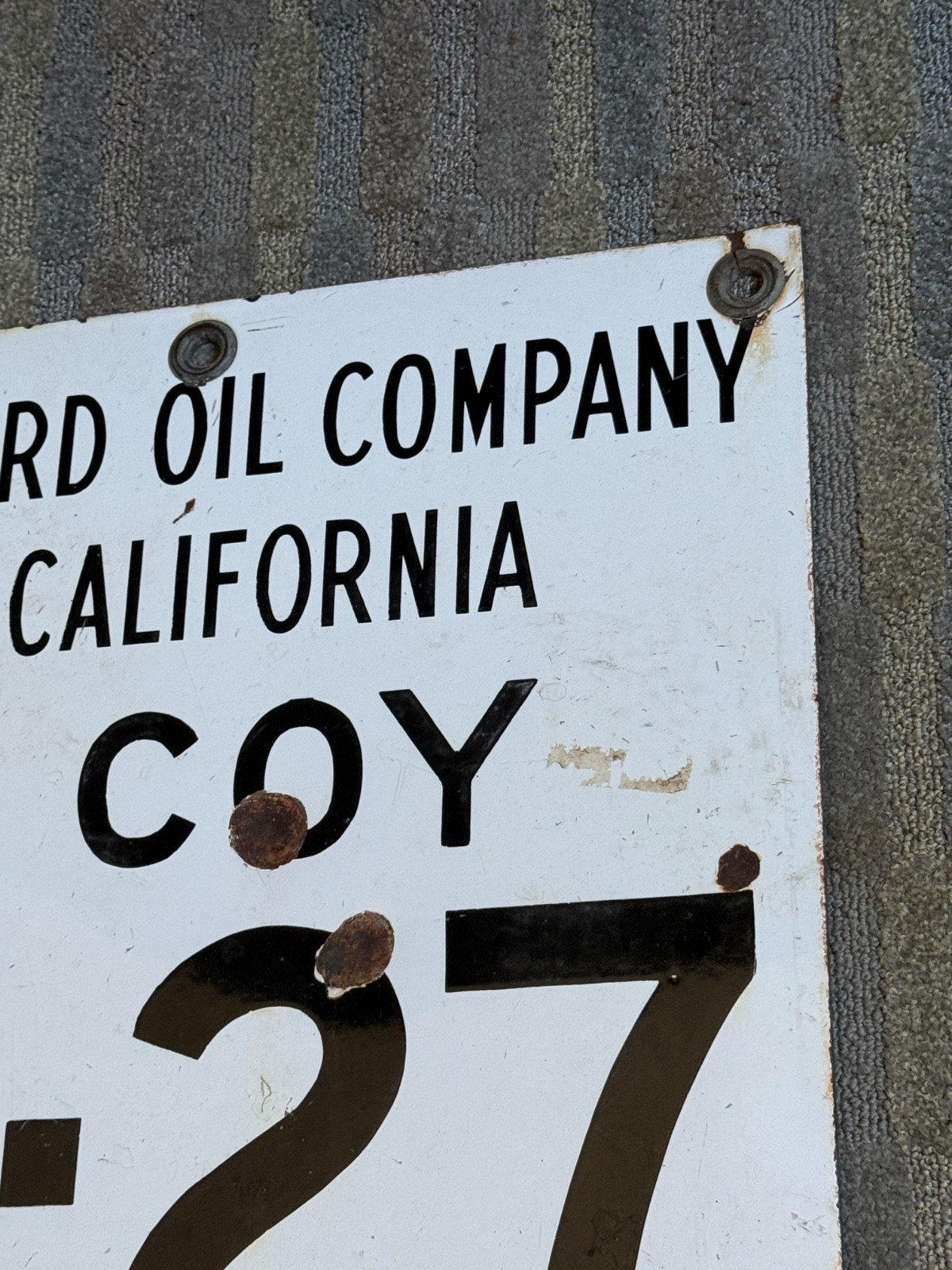 Standard Oil Company Of California Porcelain Advertising Sign E. COY 2-27 16″X16
