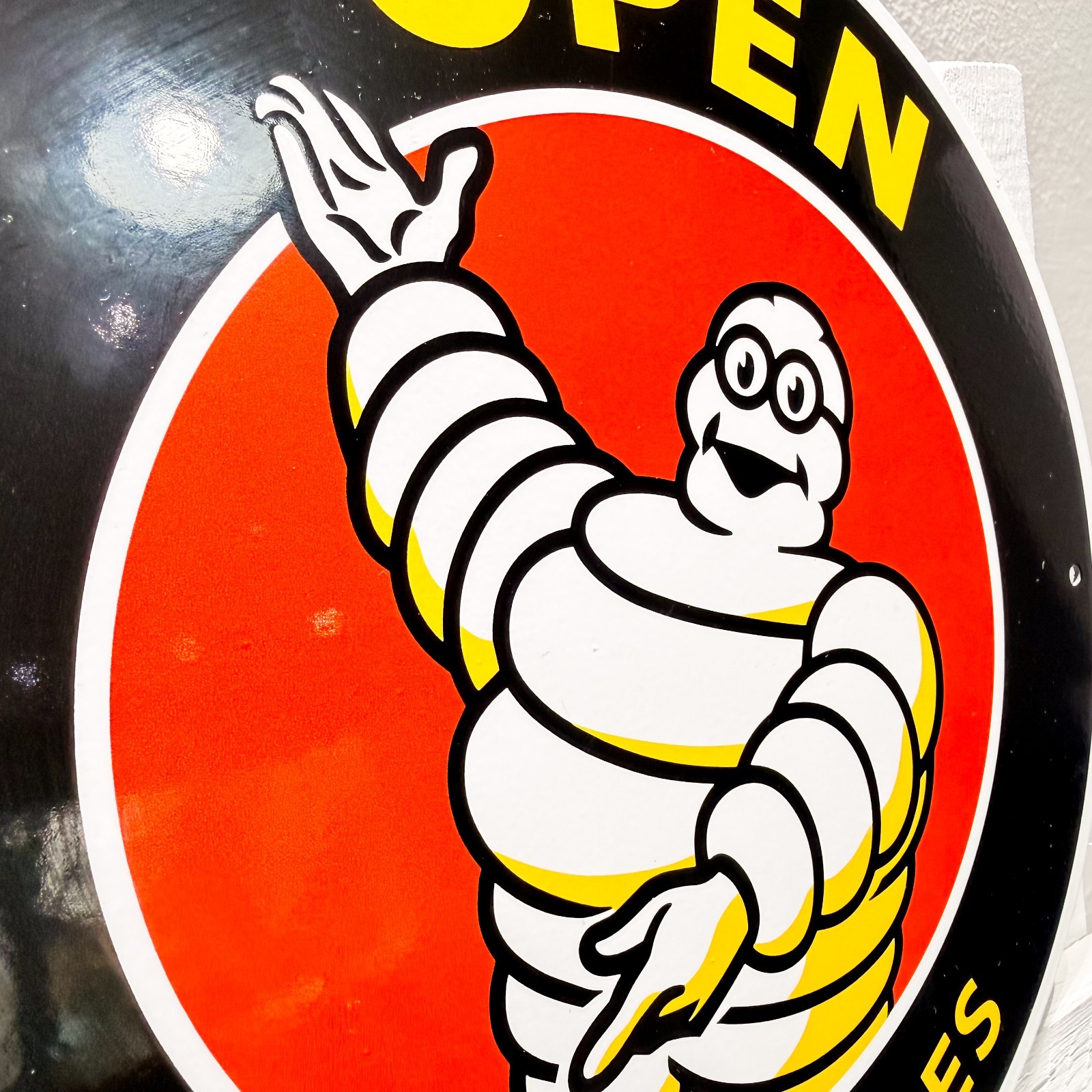 Michelin Bibendum “Open for Michelin Tyres” Heavy Metal Sign – 30 cm (11.8”)