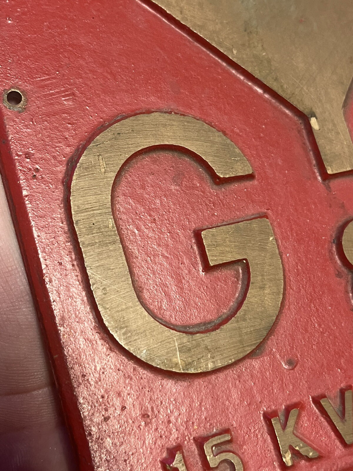 Original Embossed Brass G W 400 Amp 15 KV Sign Train RR Industrial ELECTRIC Volt