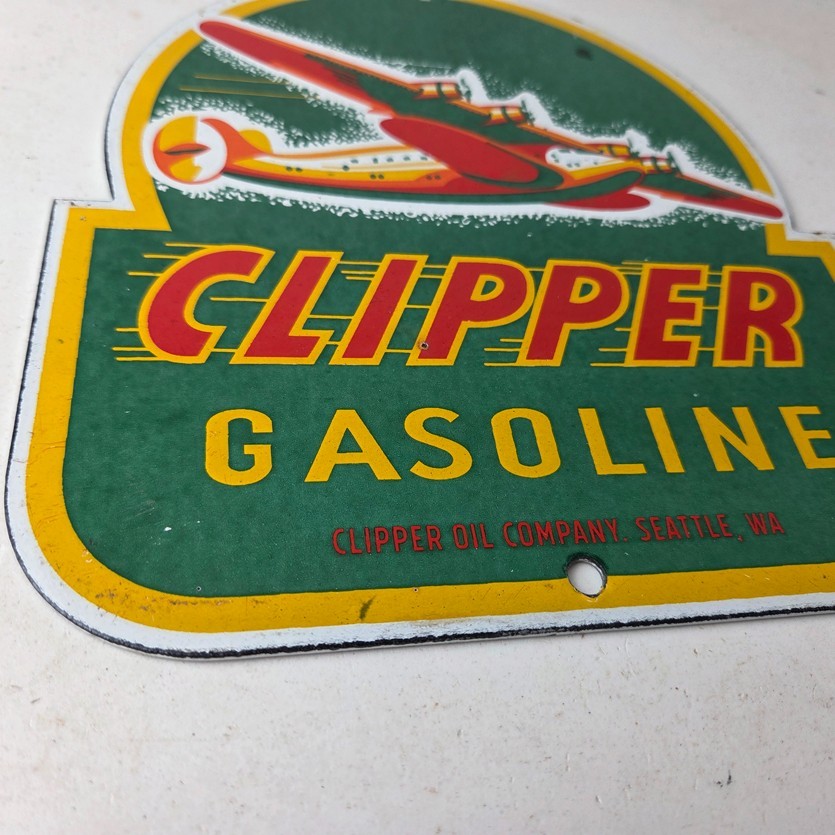 Vintage Clipper Gasoline Sign – Aircraft Airplane Gas Pump Porcelain Sign