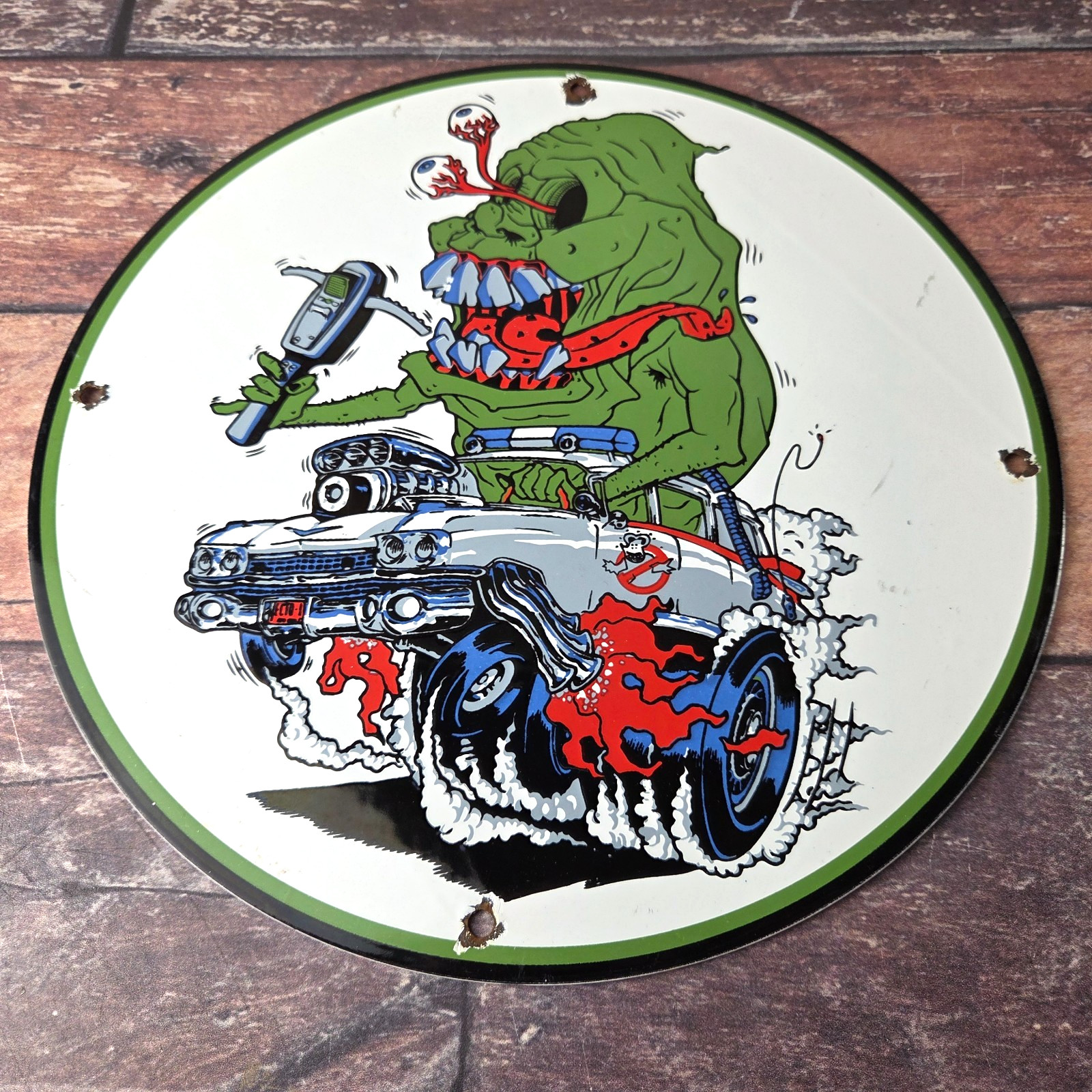 Vintage Rat Fink Porcelain Sign – Gas Pump Ghost Busters Slime Sign