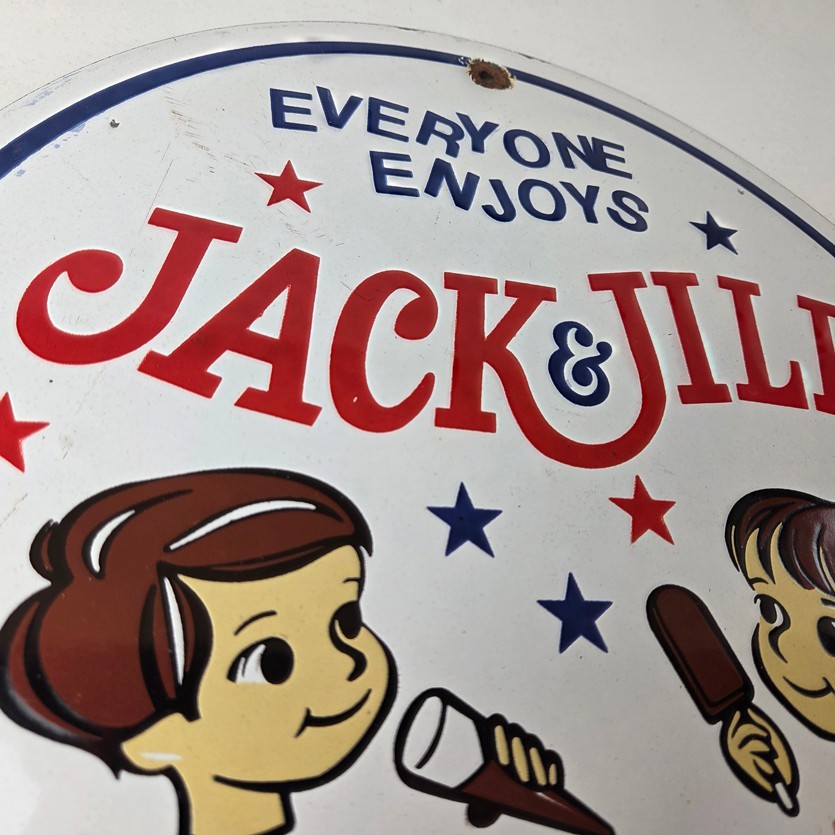 Vintage Jack & Jill Ice Cream Porcelain Sign – Gas Pump Advertising Sales Sign