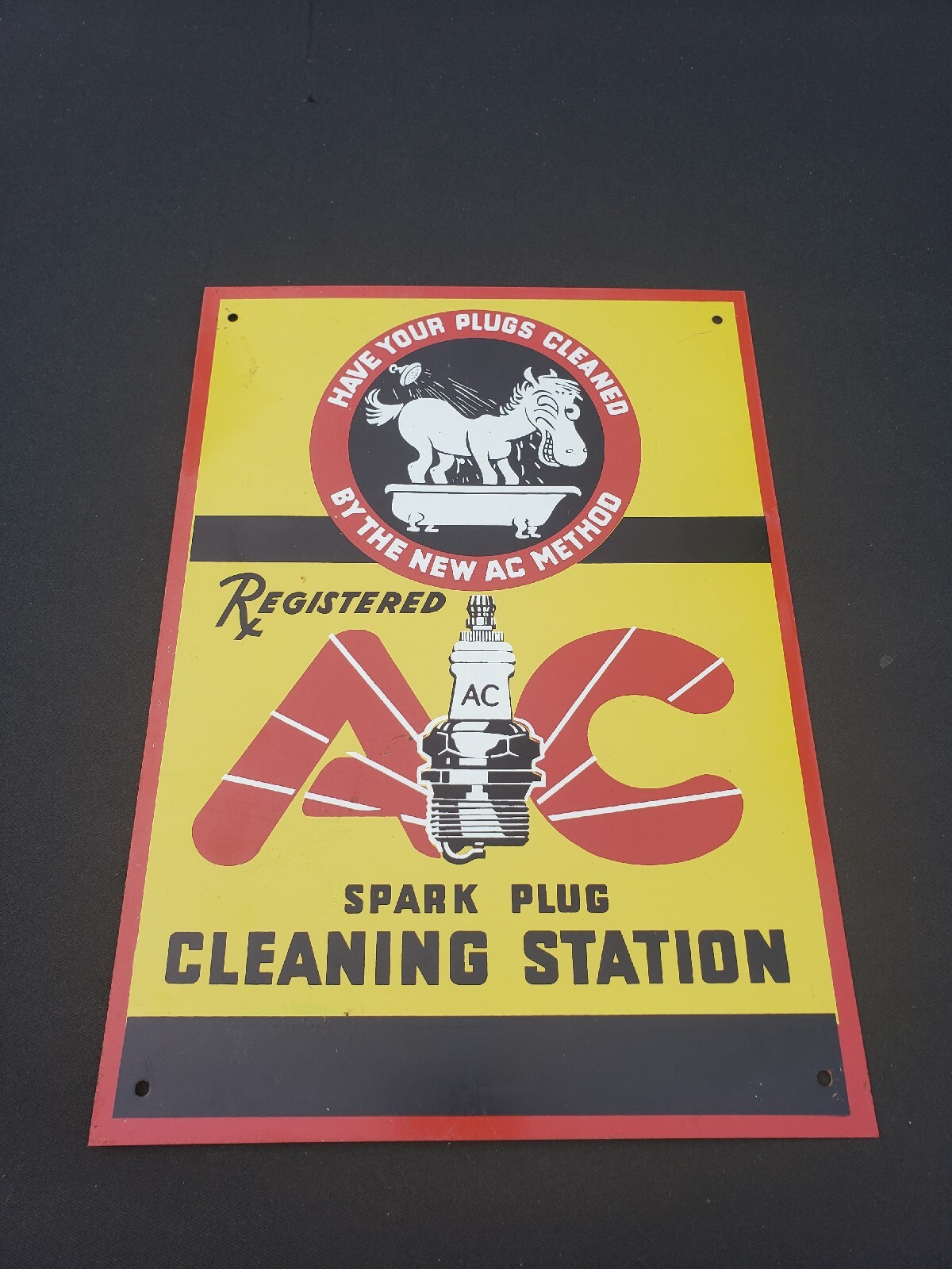 1940s Original AC Spark Plug Cleaning Station Tin Litho Sign