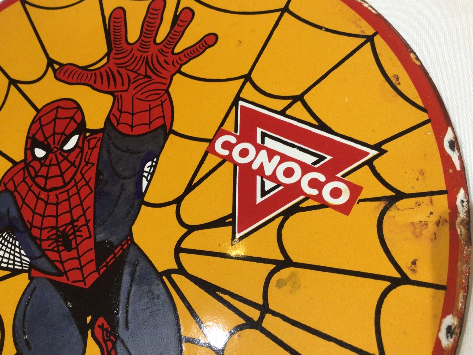 CONOCO N-TANE GASOLINE Porcelain Metal Gas Advertising Sign with Spider-Man 12”