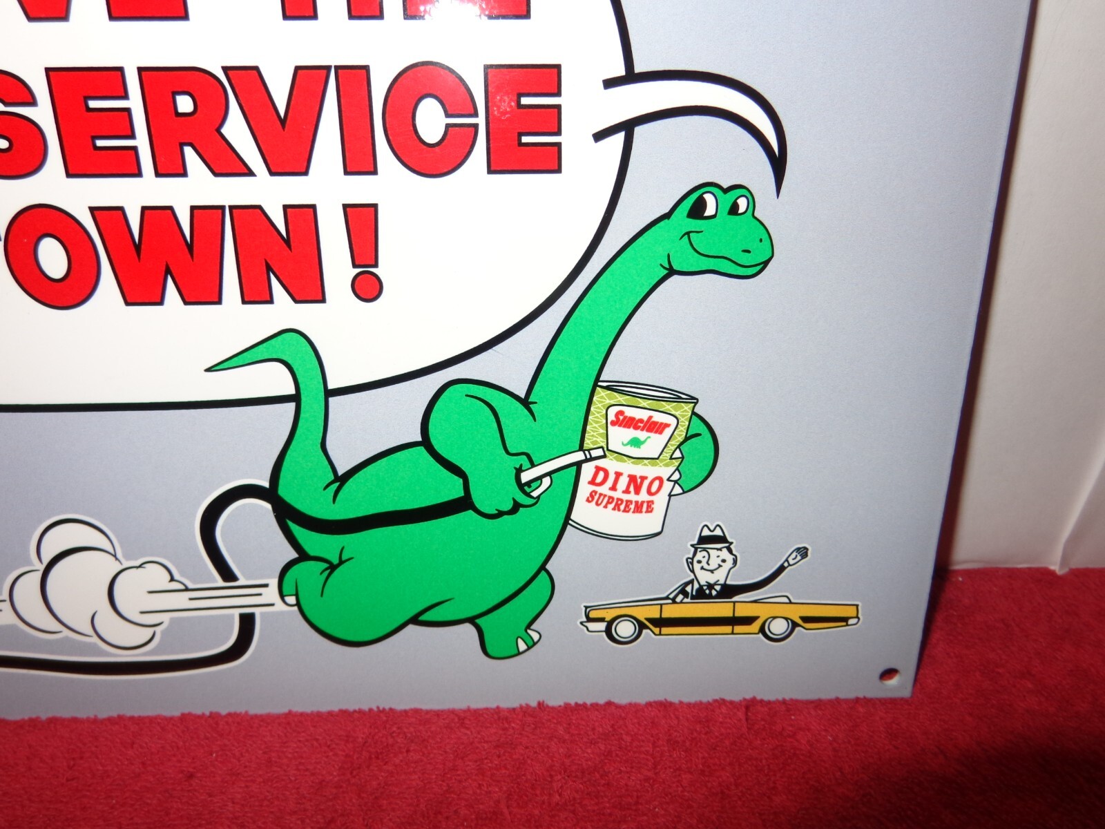 12×8 in SINCLAIR OIL DINO THE DINOSAUR ADVERTISING SIGN HEAVY DIE CUT METAL #S41