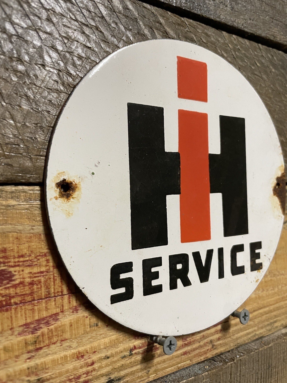 VINTAGE INTERNATIONAL HARVESTER PORCELAIN SIGN FARMING TRACTOR FARM GAS OIL 6”