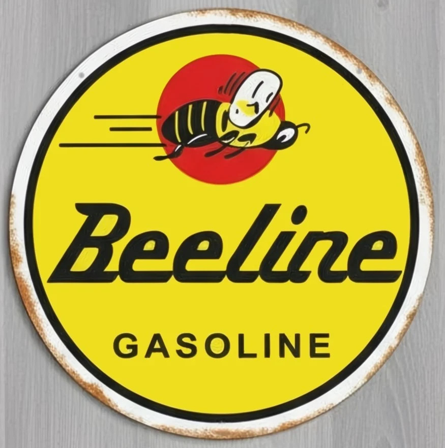 Beeline Gasoline 12″ Diameter Vintage Novelty Metal Sign Made In USA