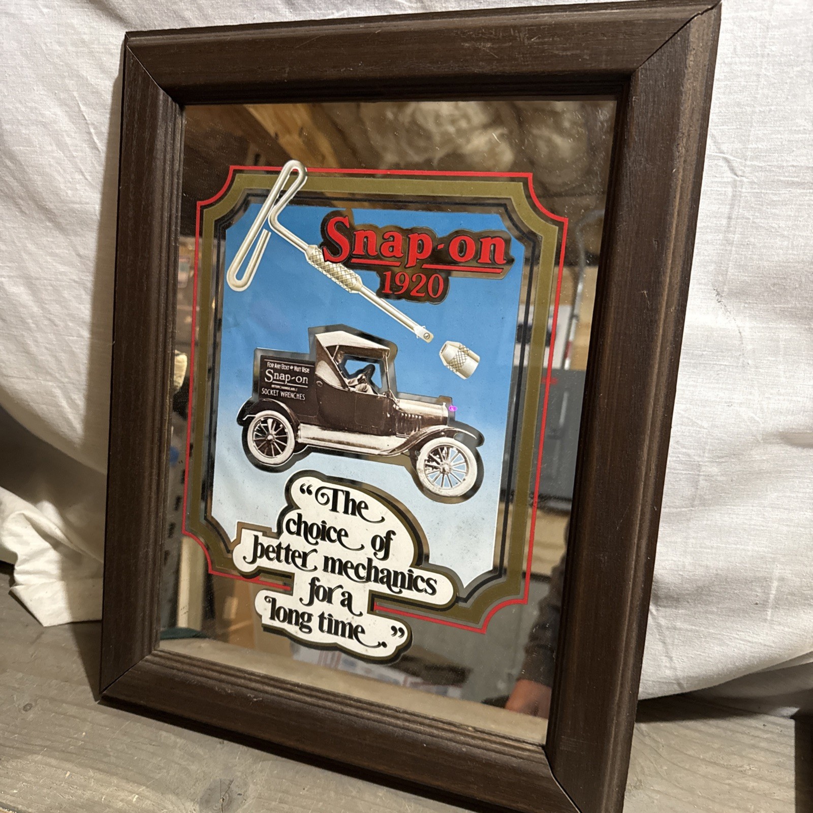 VINTAGE SNAP ON TOOLS FRAMED MIRROR 1920 MODEL T FORD TRUCK 20″ X 16″