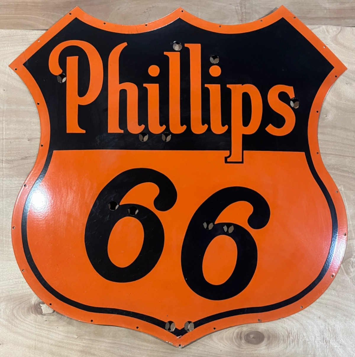 Vintage Phillips 66 Neon Skin Gas & Oil Porcelain Enamel Sign 48×48″.
