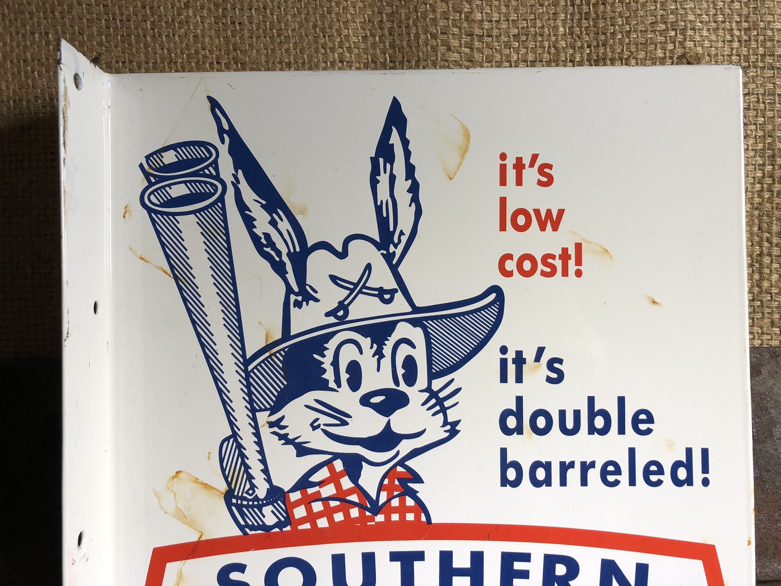 VINTAGE SOUTHERN DIXIE NITROGEN GASOLINE FLANGE 15” DOUBLE SIDED PORCELAIN SIGN