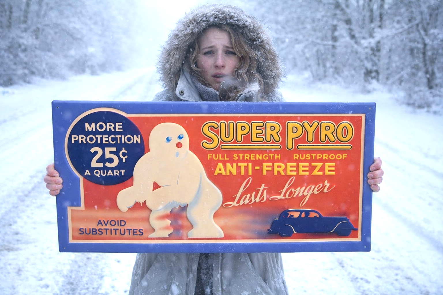 Super Pyro Antifreeze Gas Oil Service Station Advertising Sign
