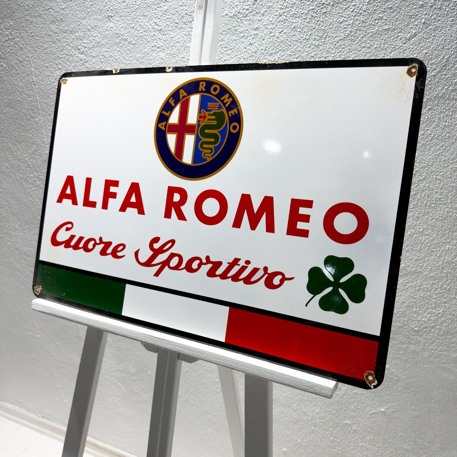 Rusty Alfa Romeo Cuore Sportivo Heavy Metal Sign – 60×40 cm (23.6” × 15.7”)