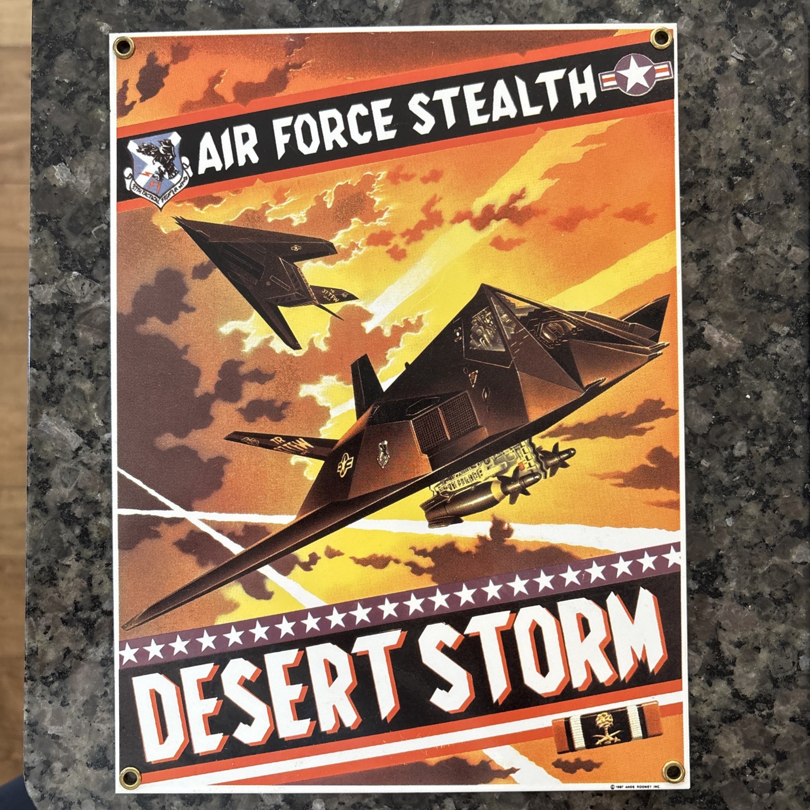 Ande Rooney Air Force Stealth Desert Storm Porcelain Sign 11 1/2″ x 8 1/2″