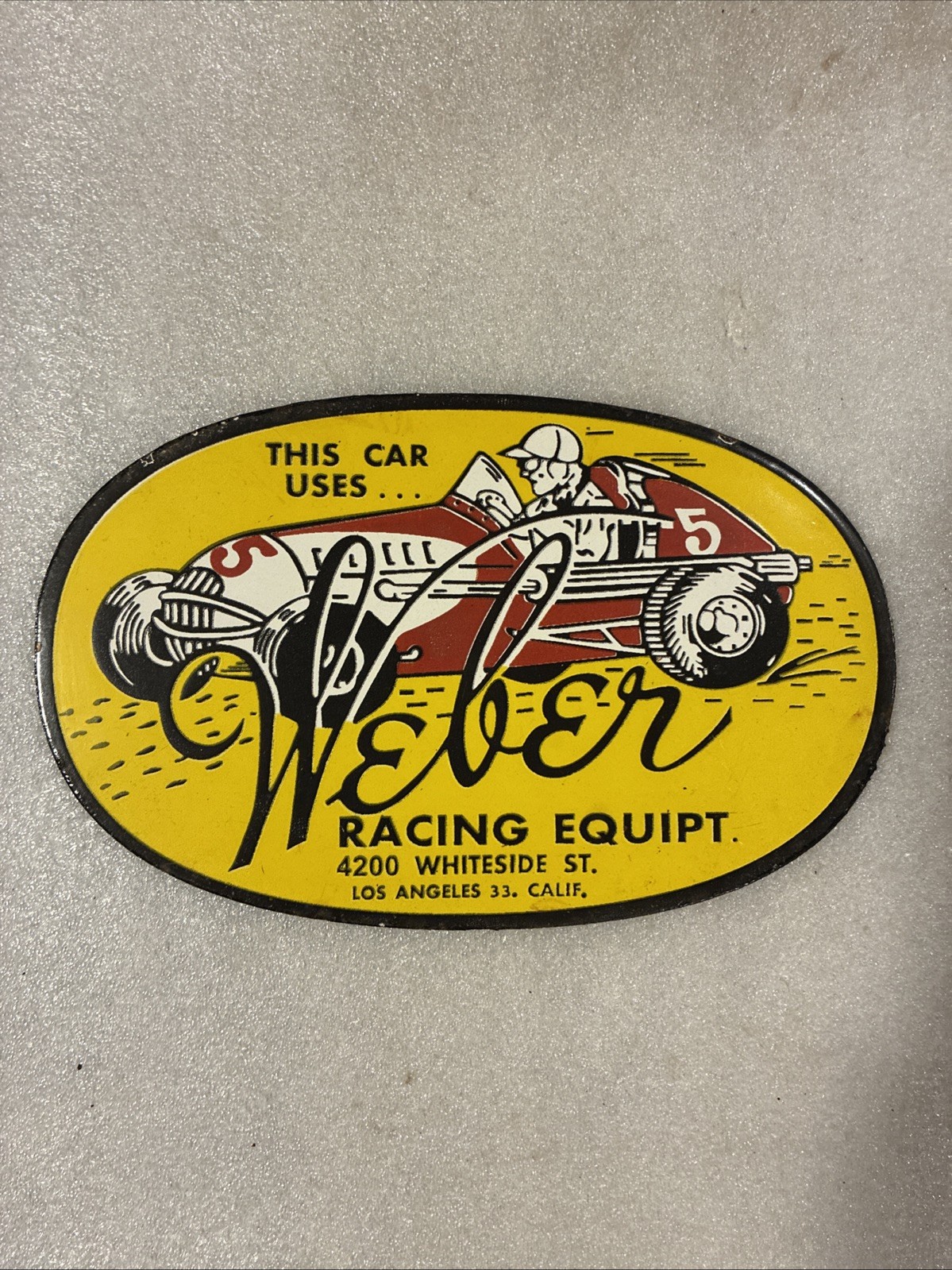 VINTAGE WEBER RACING EQUIPT SALES SERVICE PORCELAIN GAS STATION OIL SIGN Hot Rod