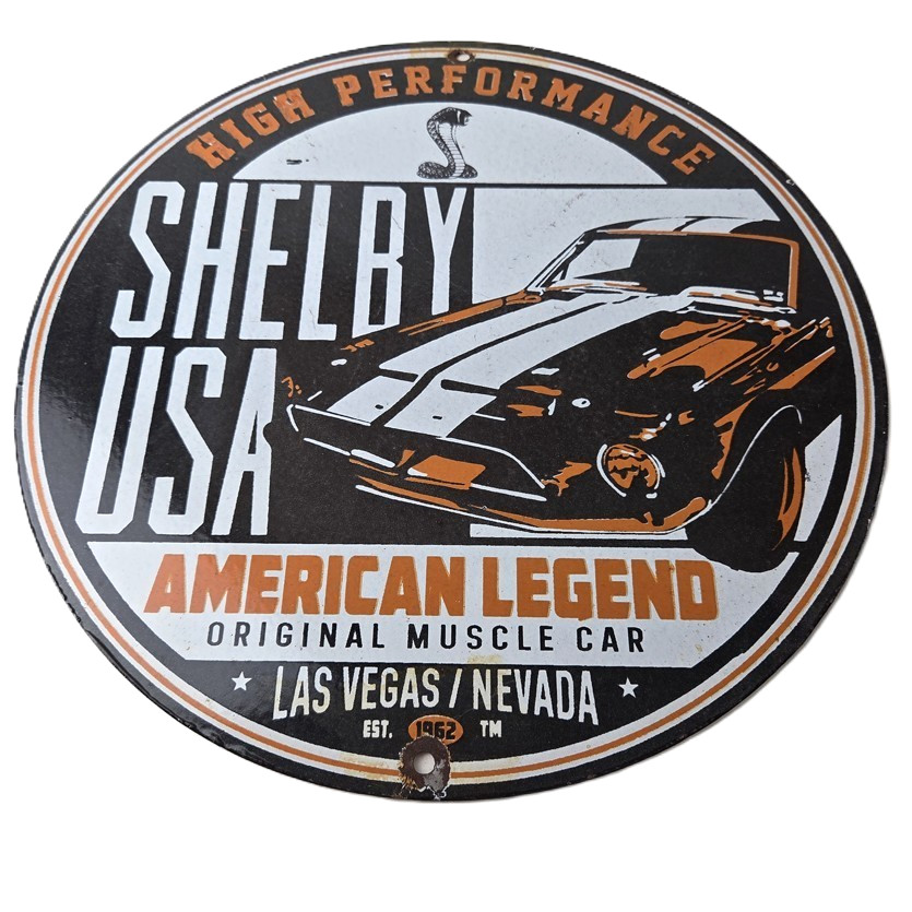 Vintage Shelby Porcelain Sign – American Legend Ford Gas Pump Racing Sign