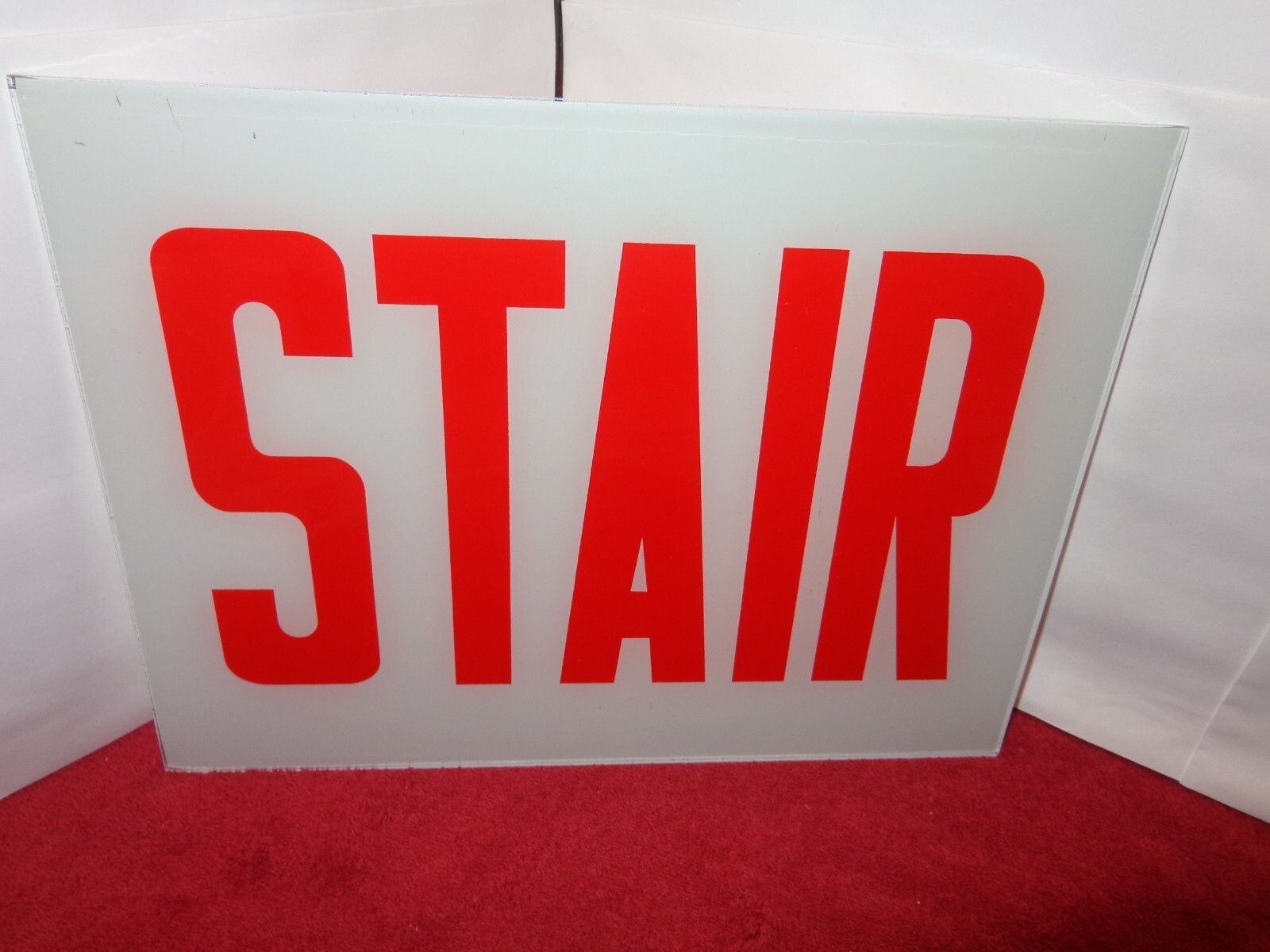 VINTAGE MILK GLASS STAIR SIGN 8 3/4 x 11 7/8 INCHES GREAT DECOR # Z – 20
