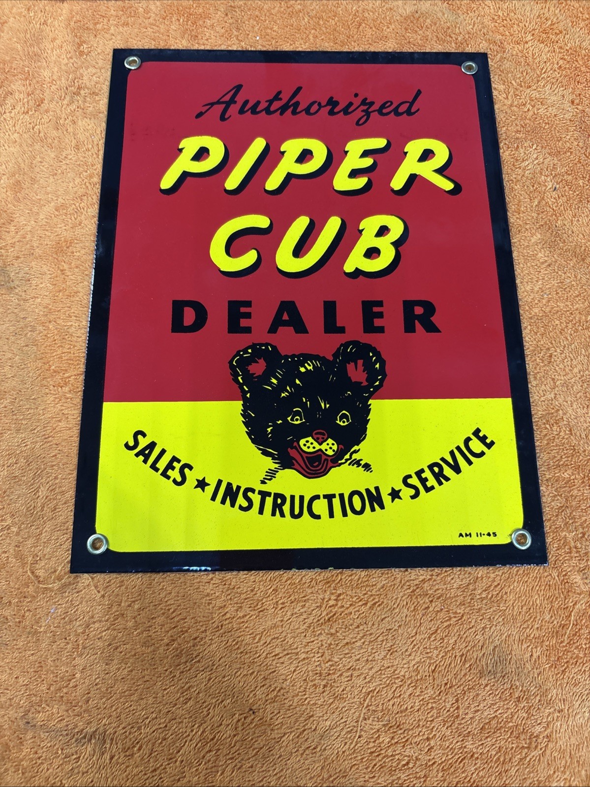 Box 5-#4- NOS Vintage Enameled Heavy Metal Piper Cub Dealer 12”x9”porcelain Sign