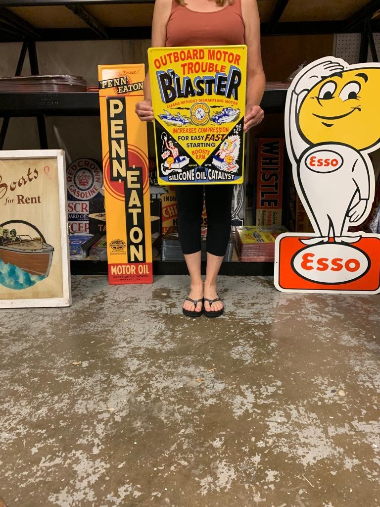 Antique Vintage Old Style Sign Outboard Motor Engine Cleaner Made USA