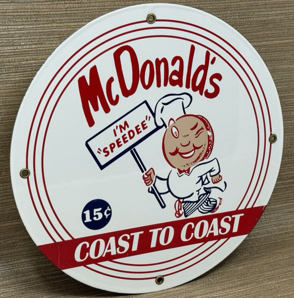 VINTAGE MCDONALD’S PORCELAIN SIGN SPEEDEE PEPSI COKE PIGGLY WIGGLY IN-N-OUT GAS