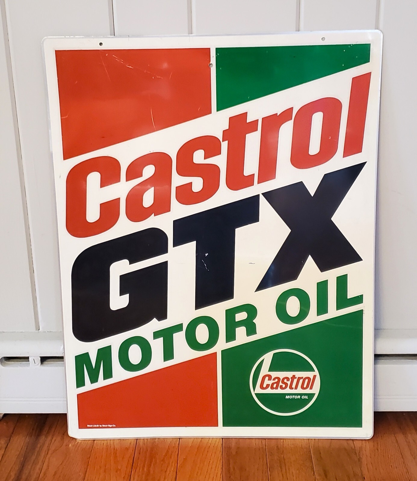 VINTAGE CASTROL GTX MOTOR OIL DOUBLE SIDED GAS OIL ADVERTISING ALUMINUM SIGN