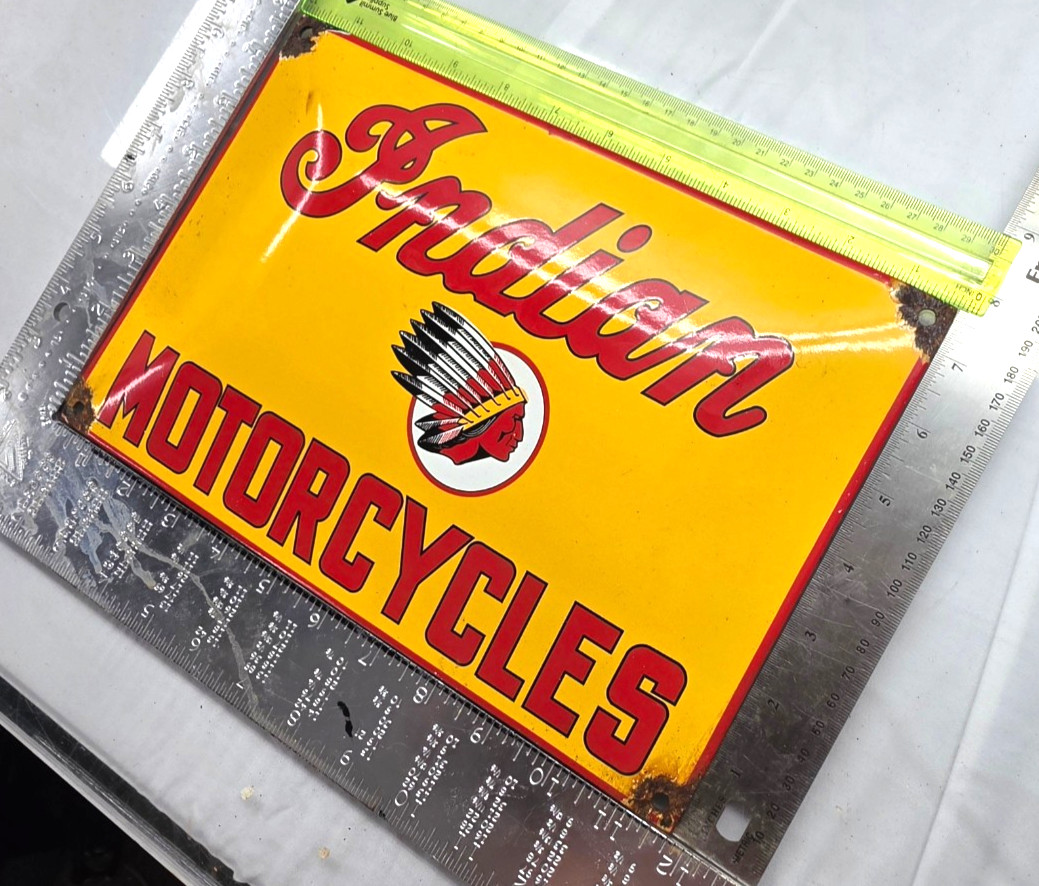 INDIAN MOTORCYCLES 12″ VINTAGE Gas Pump Service Station Dealer Porcelain Sign
