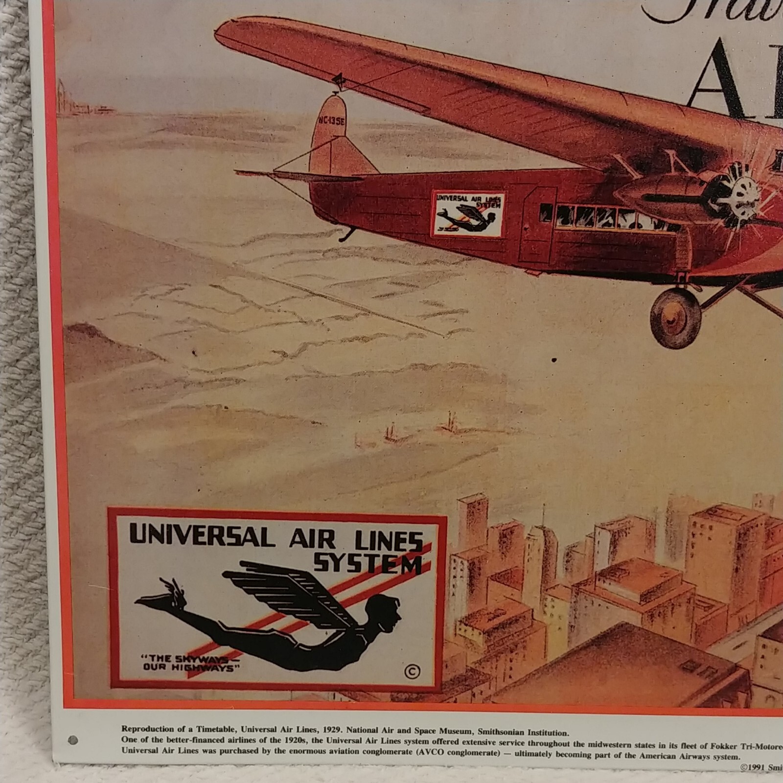 UNIVERSAL AIR LINES SYSTEM Smithsonian Reproduction Tin Sign 1991