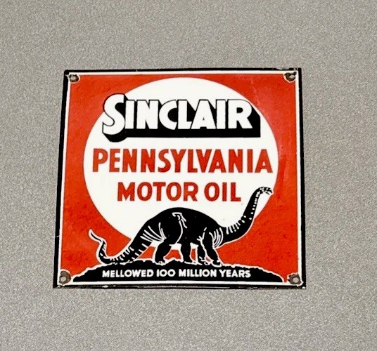 VINTAGE SINCLAIR DINOSAUR GASOLINE PORCELAIN SIGN CAR GAS OIL TRUCK MOTORCYCLE
