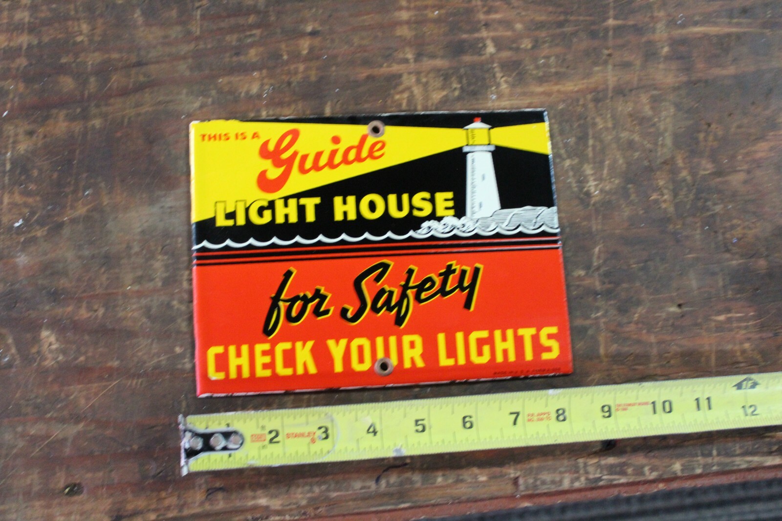 GUIDE LIGHTHOUSE FOR SAFETY SIGN PORCELAIN METAL SIGN CHECK LIGHTS SERVICE GAS