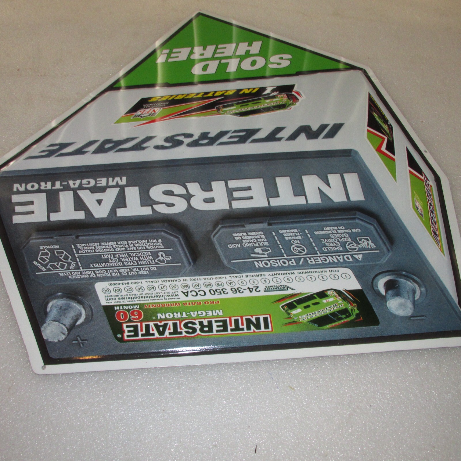 Interstate Batteries SIGN SOLD HERE Mega-Tron Advertising Store Display tin