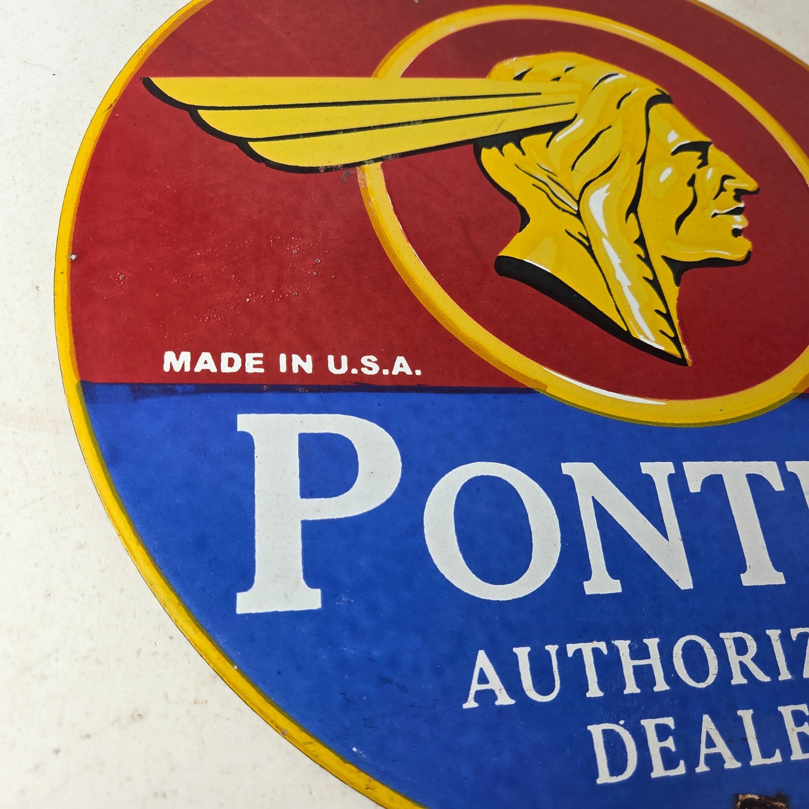 Vintage Pontiac Automobiles Sign – Automobilia Dealer Porcelain Gas Pump Sign