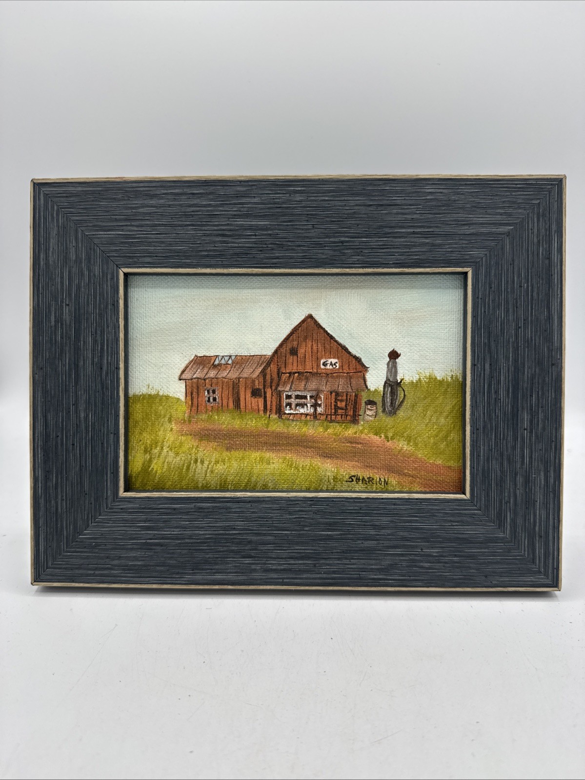 Vintage 7×9” Hand Painted Gas Station Signed Country Framed