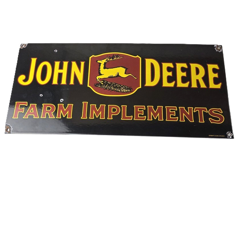 Vintage John Deere Porcelain Sign – Farm Implements Tractor Gas Pump Sign