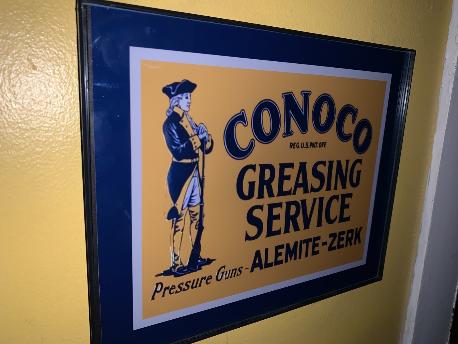 Conoco Greasing Service Oil Gas Station Garage Mechanic Advertising Sign