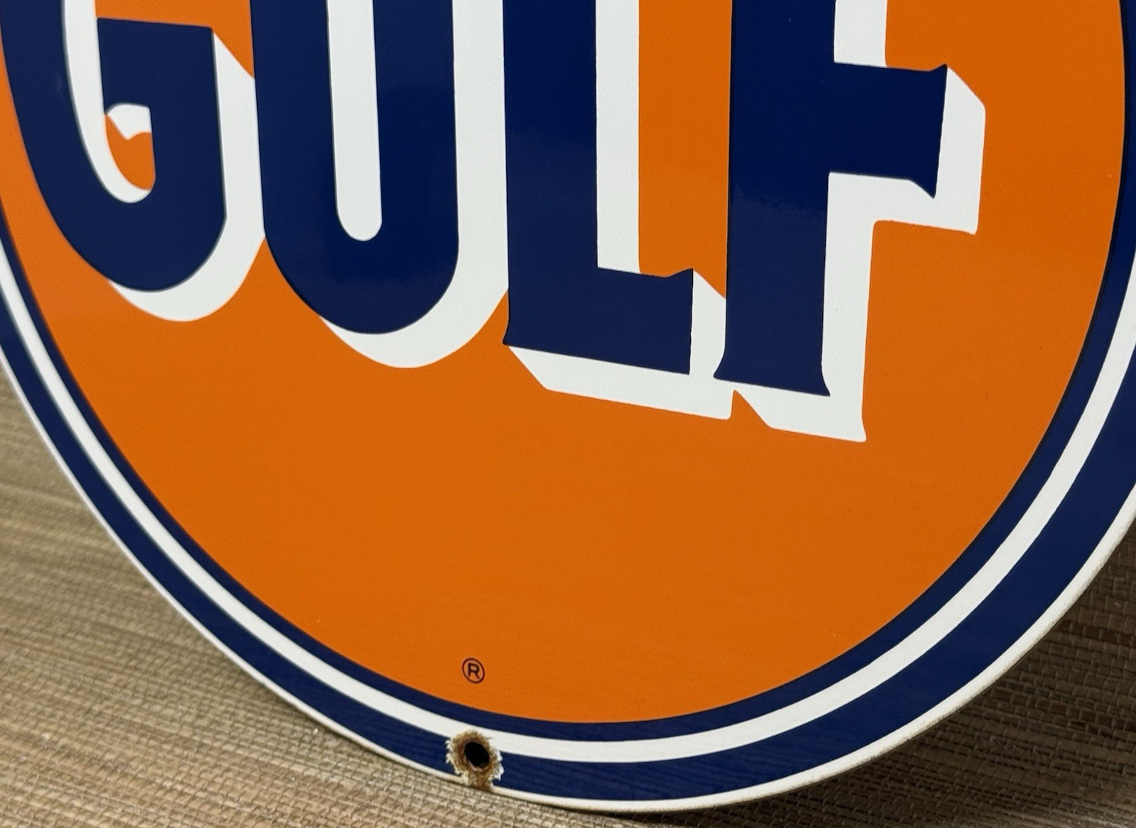 VINTAGE GULF GASOLINE PORCELAIN SIGN GAS STATION PUMP PLATE MOTOR OIL SERVICE
