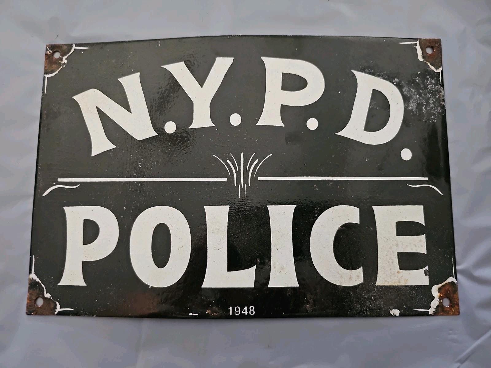 VINTAGE NYPD POLICE PORCELAIN POLICE PRECINCT SIGN DATED 12″ X 8″