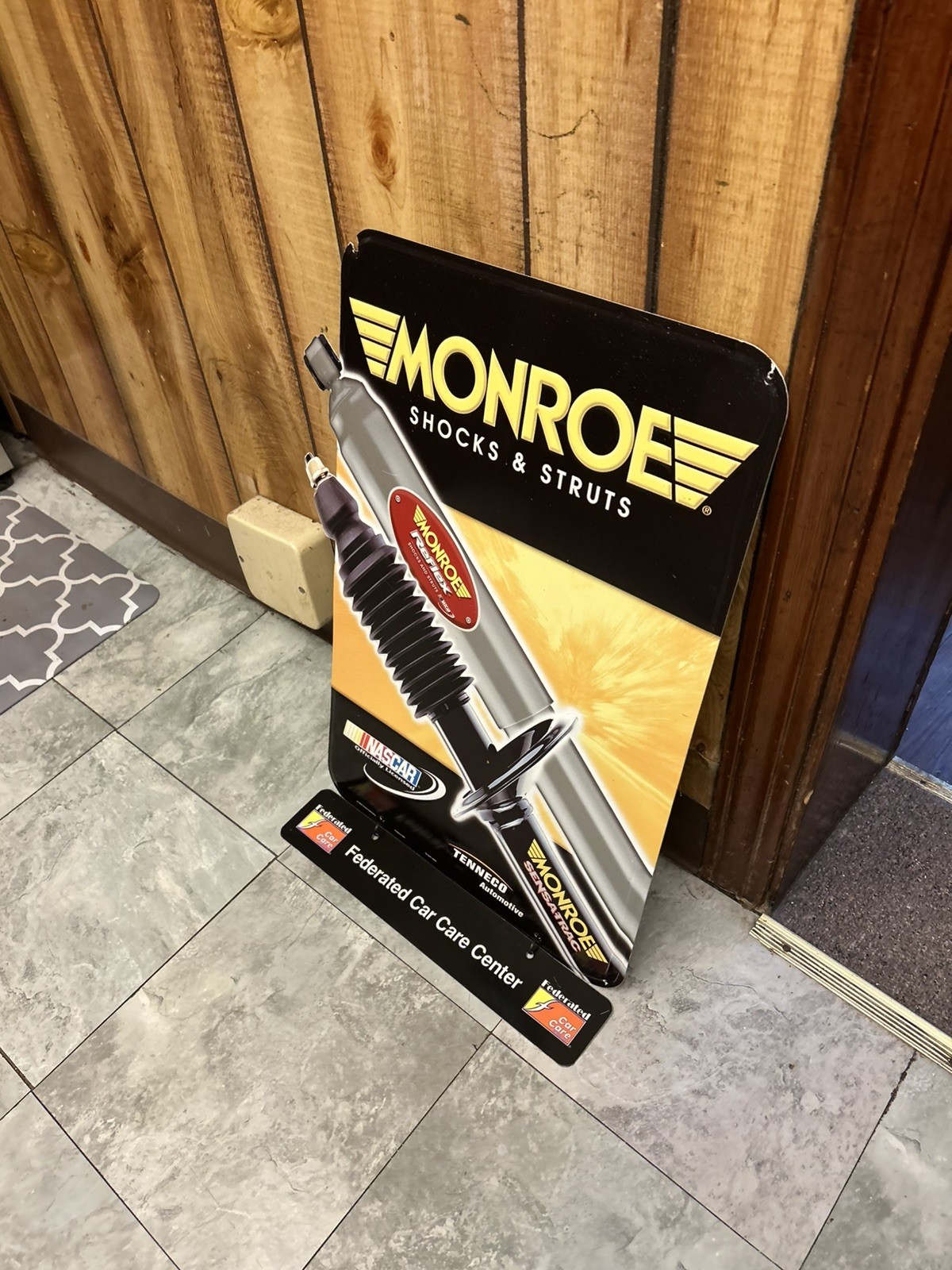 Metal Sign Monroe Shocks & Struts Vintage Tin Embossed Advertising 27”Mint
