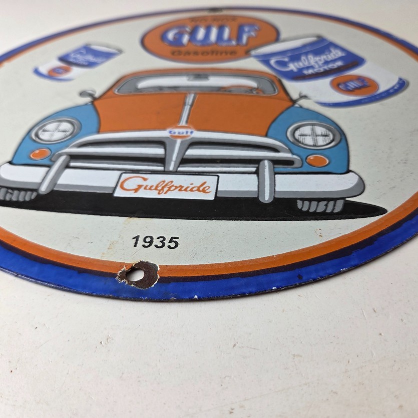 Vintage Volkswagen Bug Gulf Gasoline Sign – Gas Pump Station Porcelain Sign