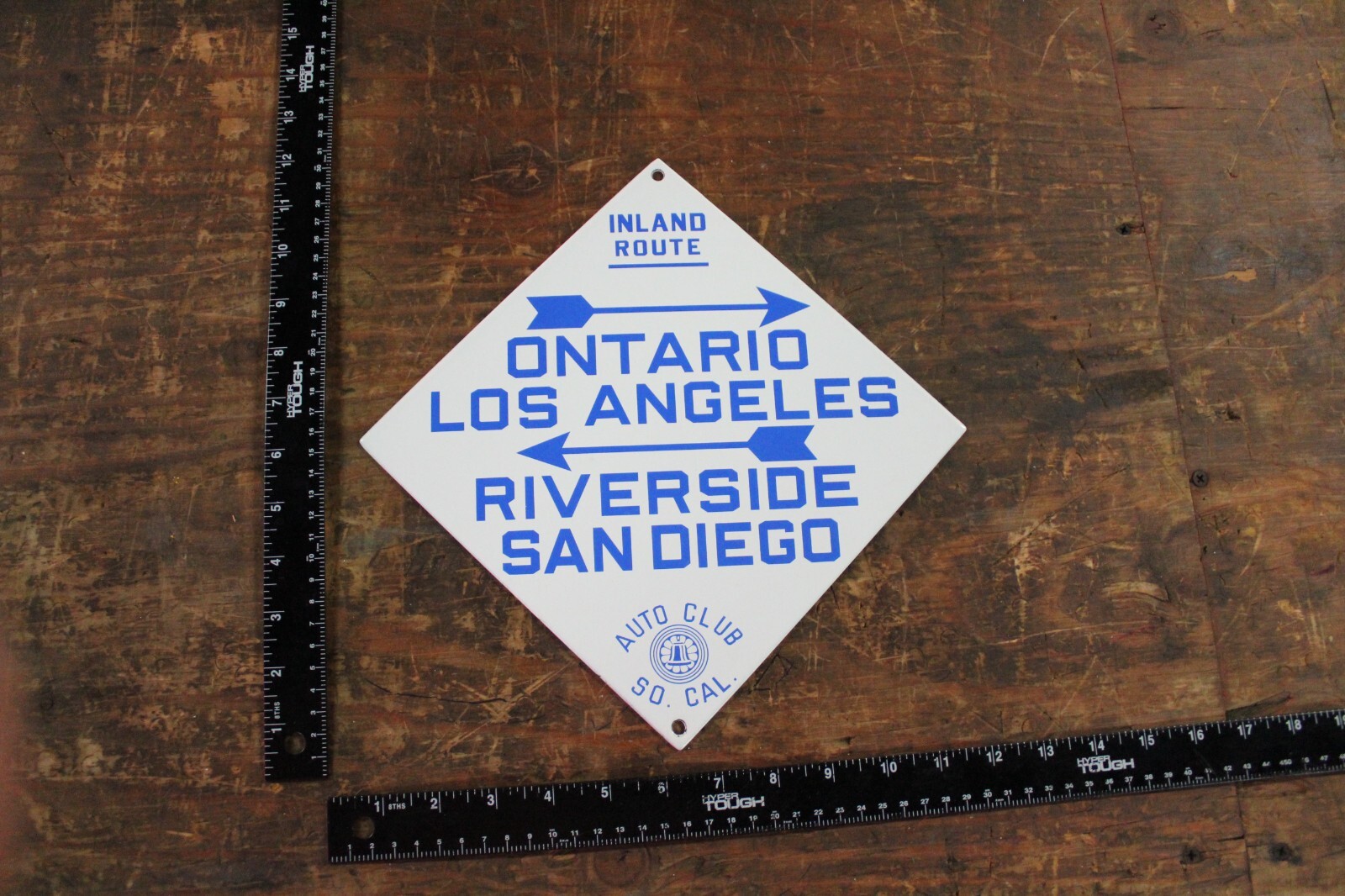 CALIFORNIA AUTO CLUB LOS ANGELES ONTARIO METAL PORCELAIN ROAD SIGN GAS OIL