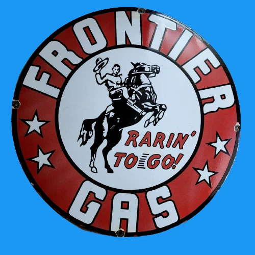 PORCELIAN FRONTIER GAS ENAMEL SIGN SIZE 30X30 INCHES DOUBLE SIDED