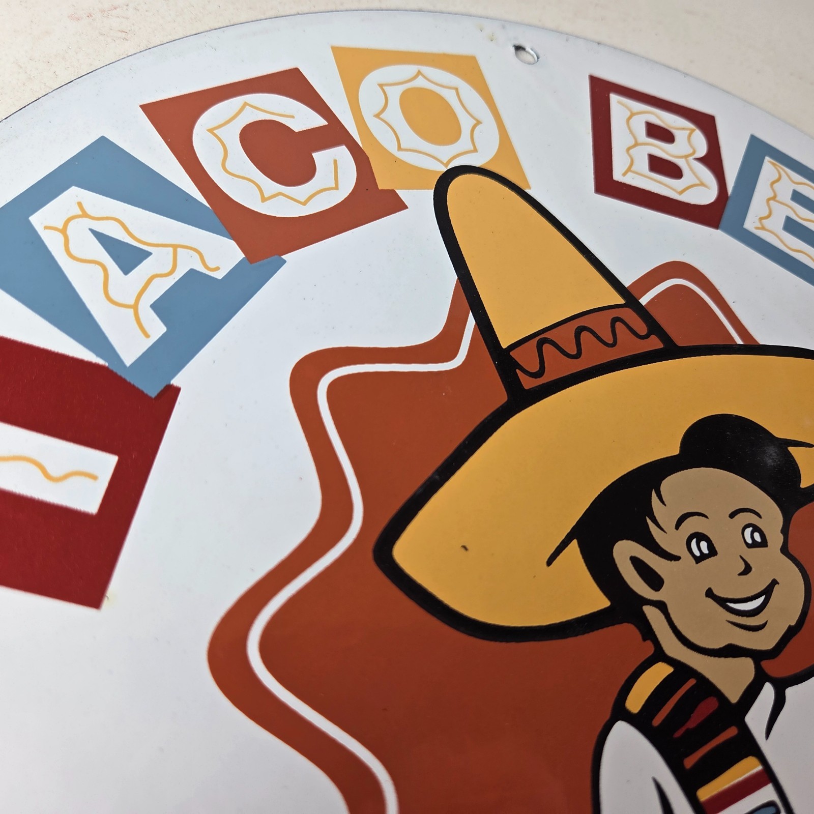 Vintage Taco Bell Sign – Porcelain Restaurant Fast Food Diner Gas Pump Sign