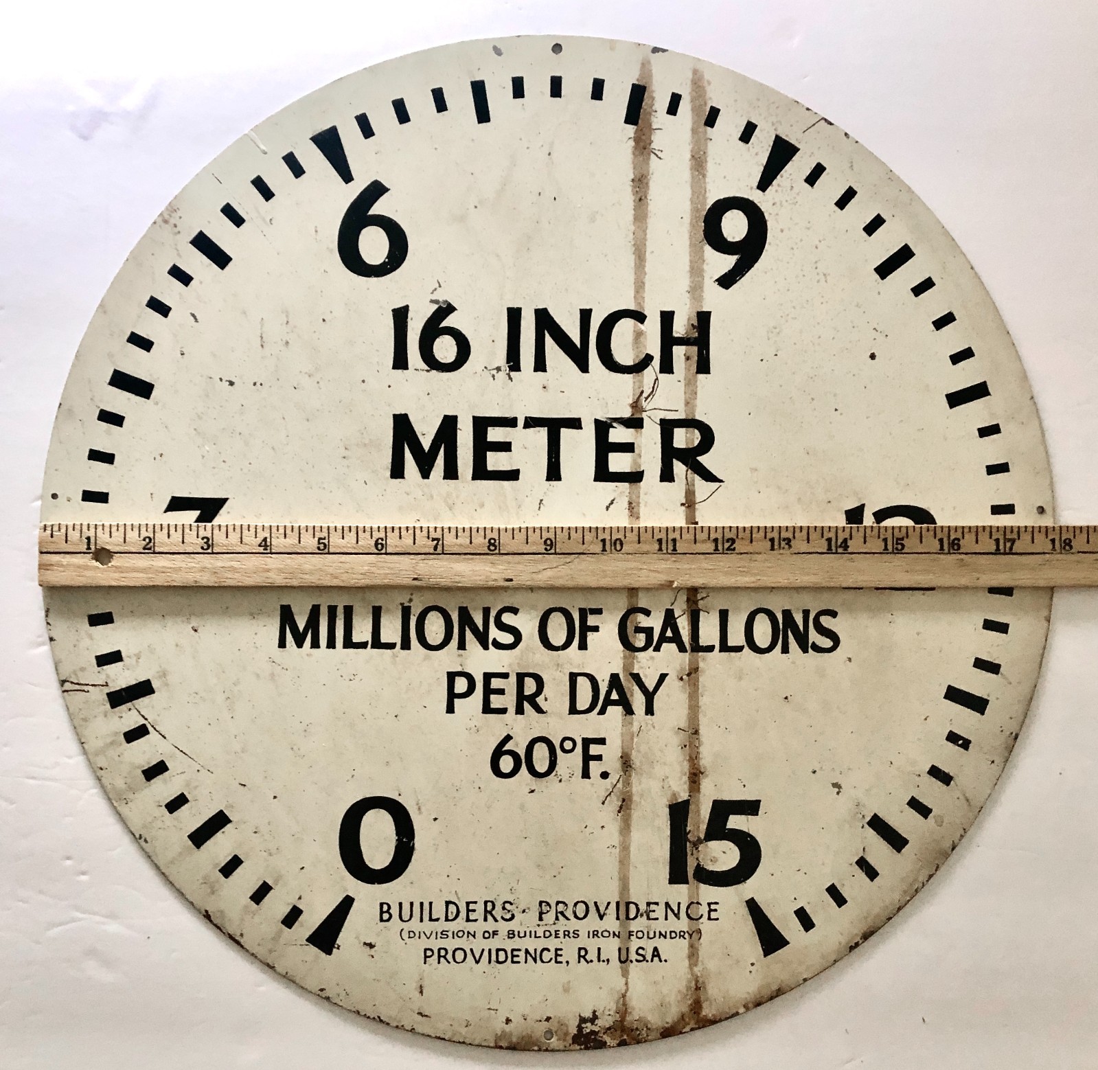Old Builders Iron Foundry Water Meter Face Providence RI Large Metal Sign